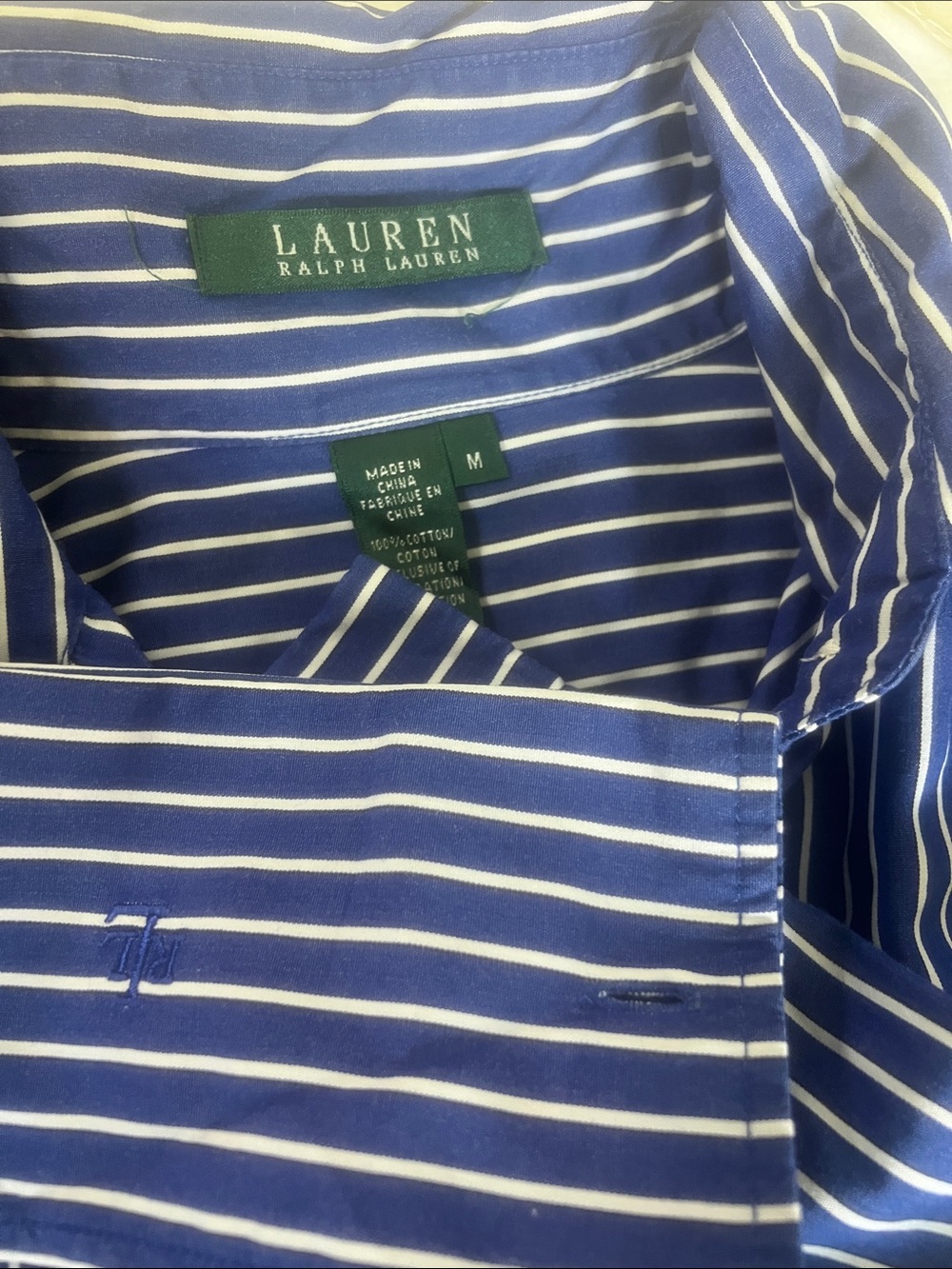 Lauren Ralph Lauren Blue and White Striped Button-Down Shirt (Bin 1-37)